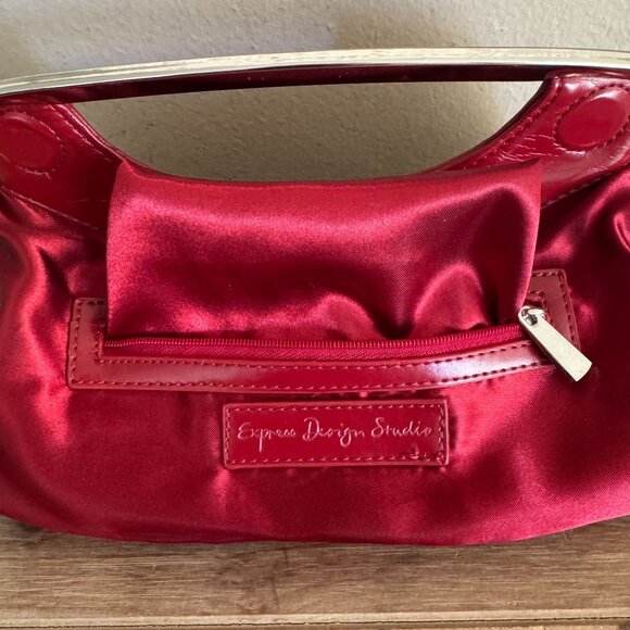 Y2K Express Design Studio Cherry Red Faux Leather Silver Frame Closure Clutch - Picture 8 of 13